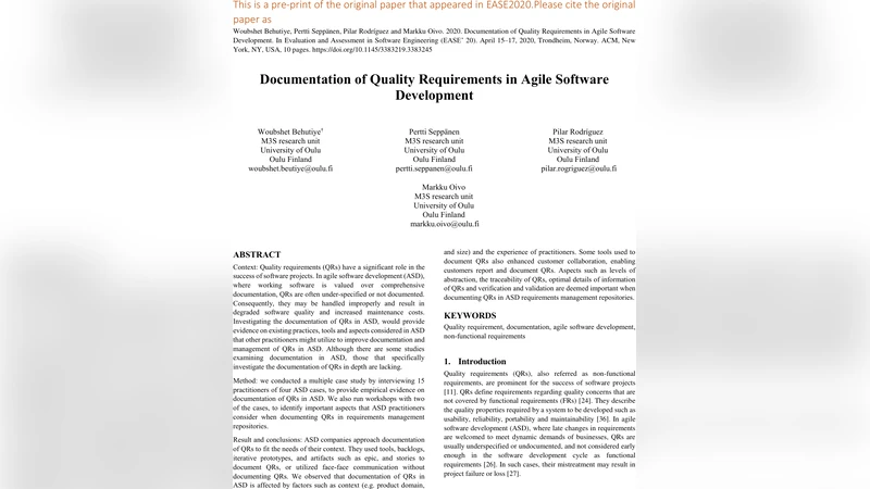 Documentation of quality requirements in agile software development