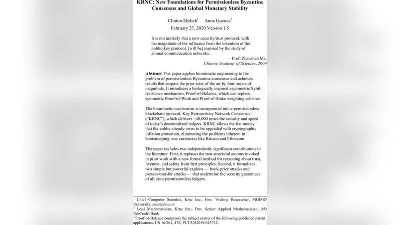 KRNC: New Foundations for Permissionless Byzantine Consensus and Global   Monetary Stability