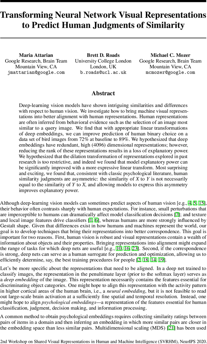 Transforming Neural Network Visual Representations to Predict Human Judgments of Similarity