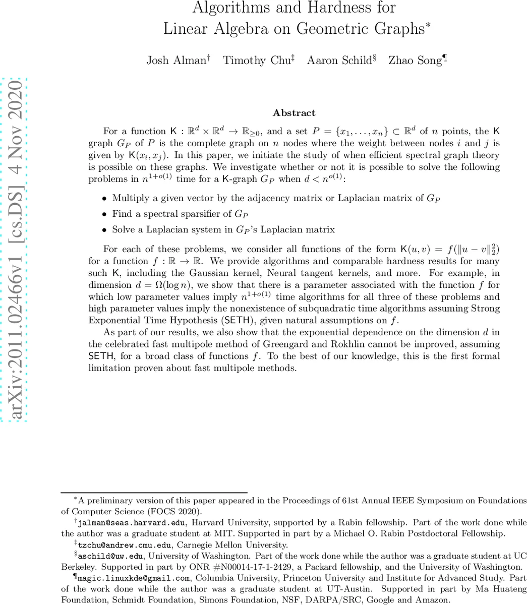 Algorithms and Hardness for Linear Algebra on Geometric Graphs