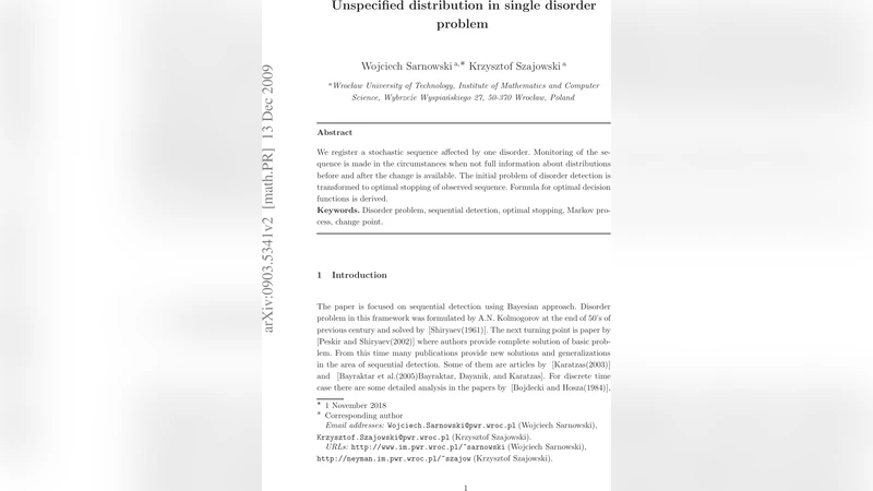 Unspecified distribution in single disorder problem