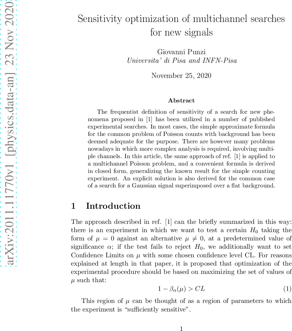 Sensitivity optimization of multichannel searches for new signals