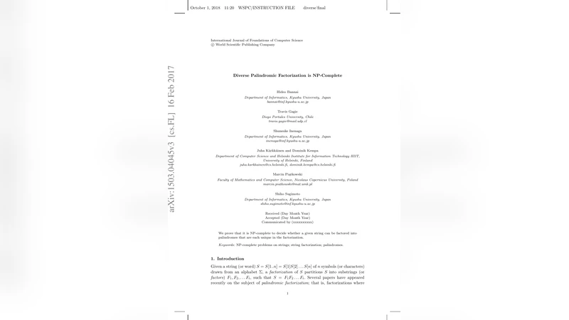 Diverse Palindromic Factorization is NP-Complete