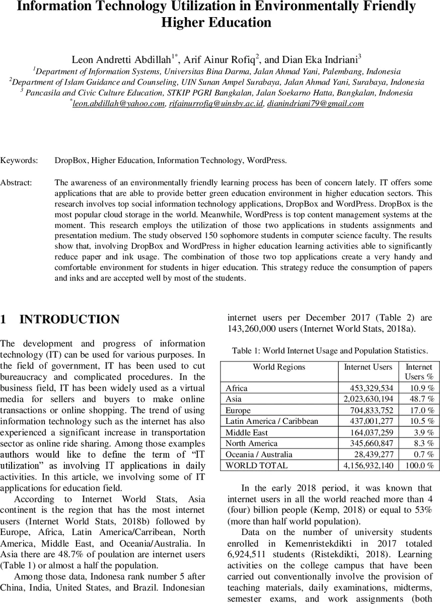 Information Technology Utilization in Environmentally Friendly Higher   Education