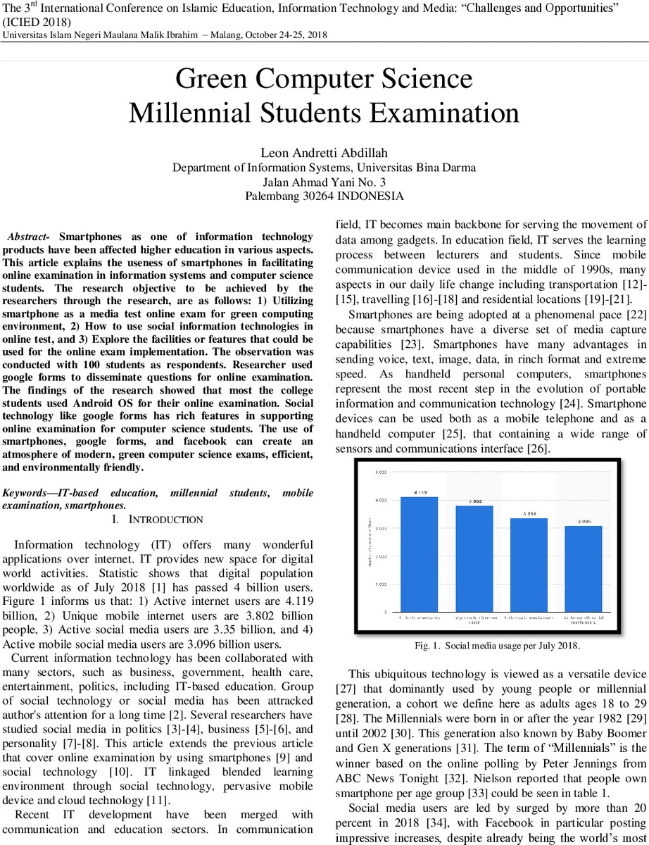 Green Computer Science Millennial Students Examination