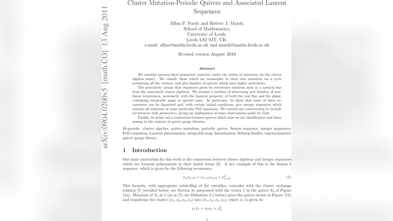 Cluster mutation-periodic quivers and associated Laurent sequences