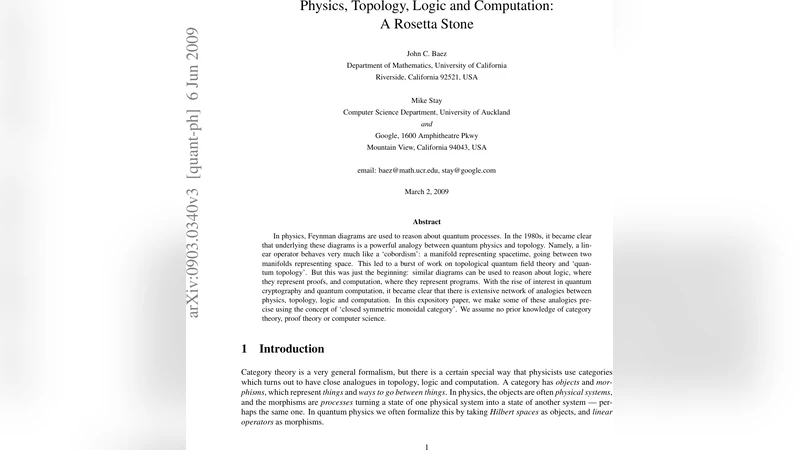 Physics, Topology, Logic and Computation: A Rosetta Stone