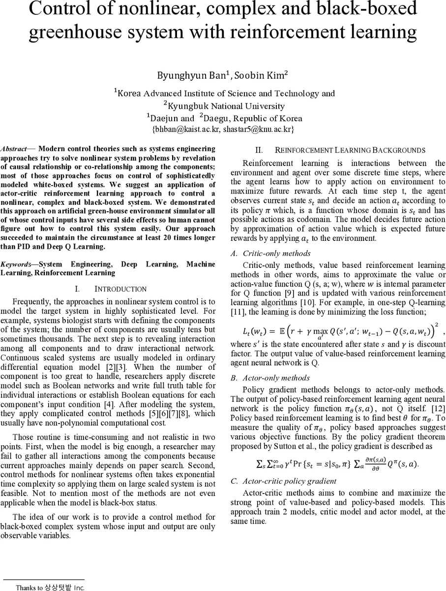 Control of nonlinear, complex and black-boxed greenhouse system with   reinforcement learning