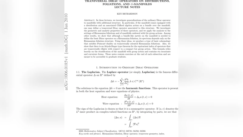 Transversal Dirac operators on distributions, foliations, and   G-manifolds: Lecture notes