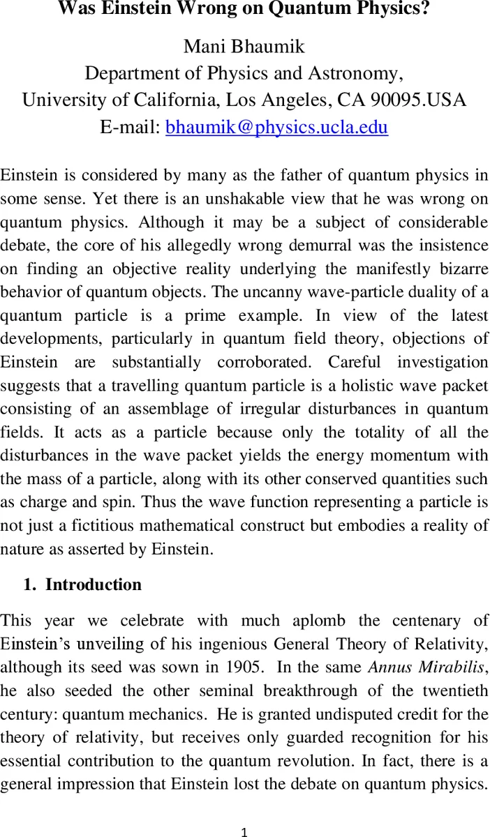 Was Einstein Wrong on Quantum Physics?