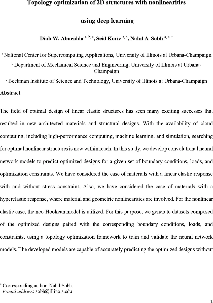 Topology optimization of 2D structures with nonlinearities using deep   learning