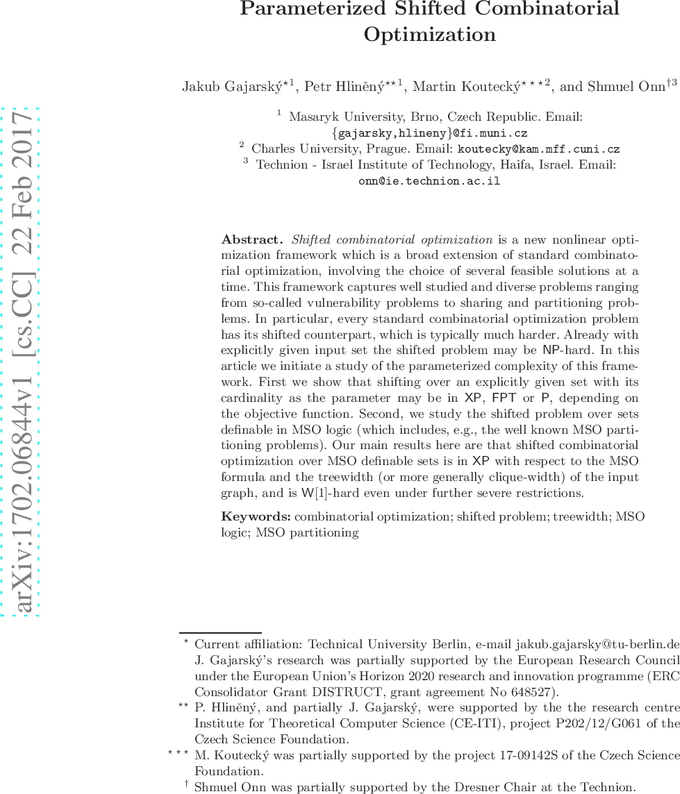 Parameterized Shifted Combinatorial Optimization