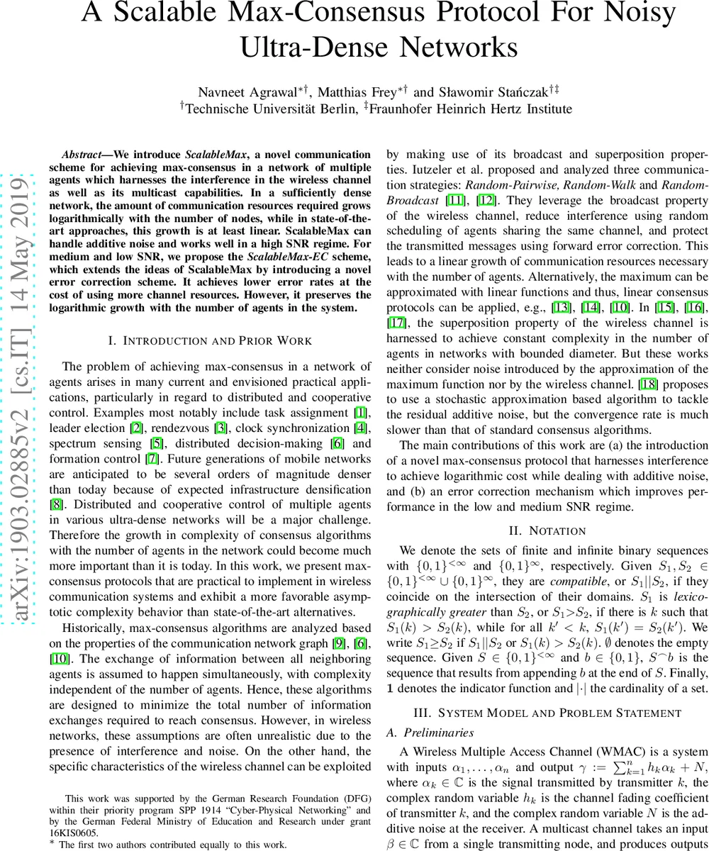 A Scalable Max-Consensus Protocol For Noisy Ultra-Dense Networks