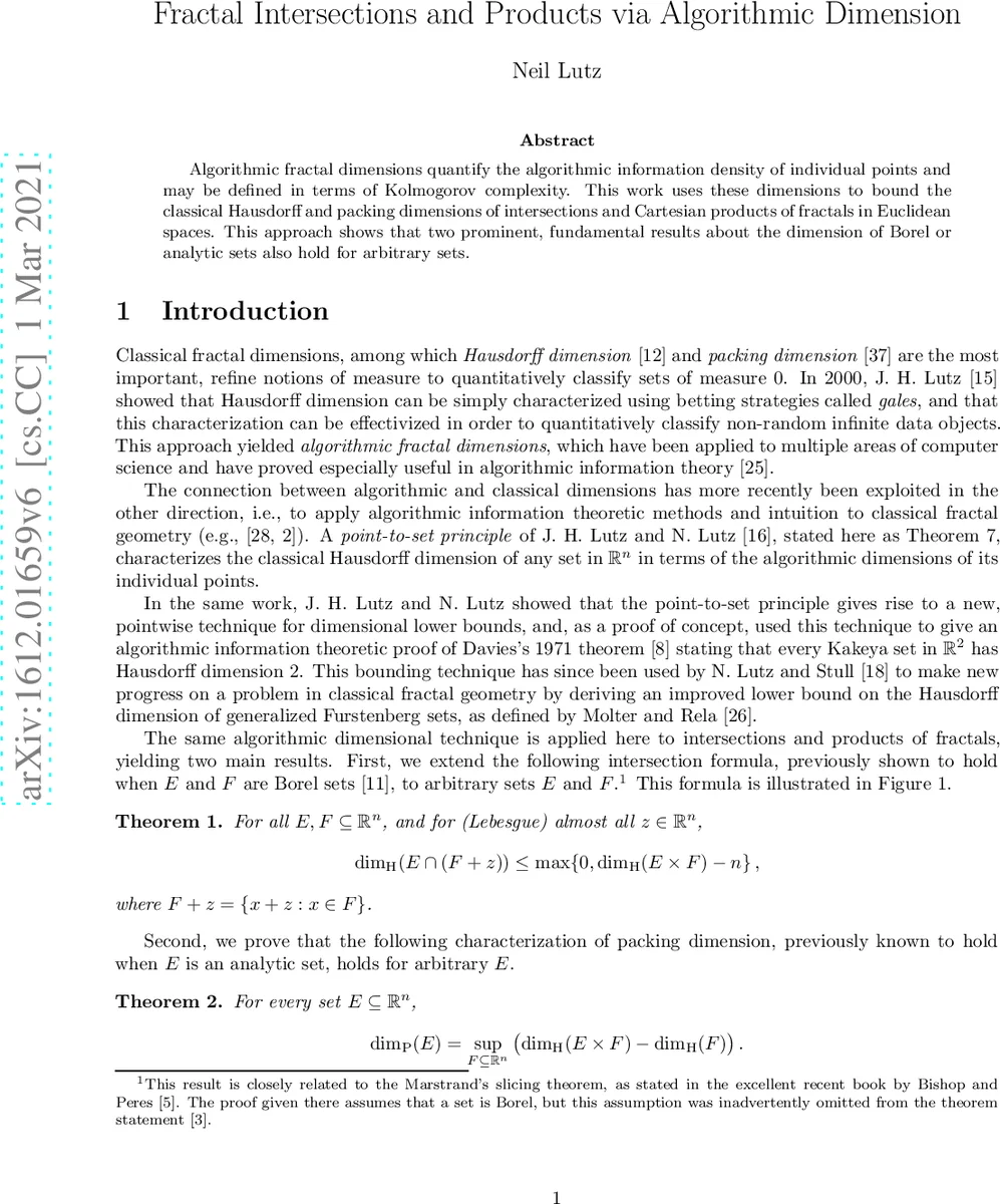 Fractal Intersections and Products via Algorithmic Dimension