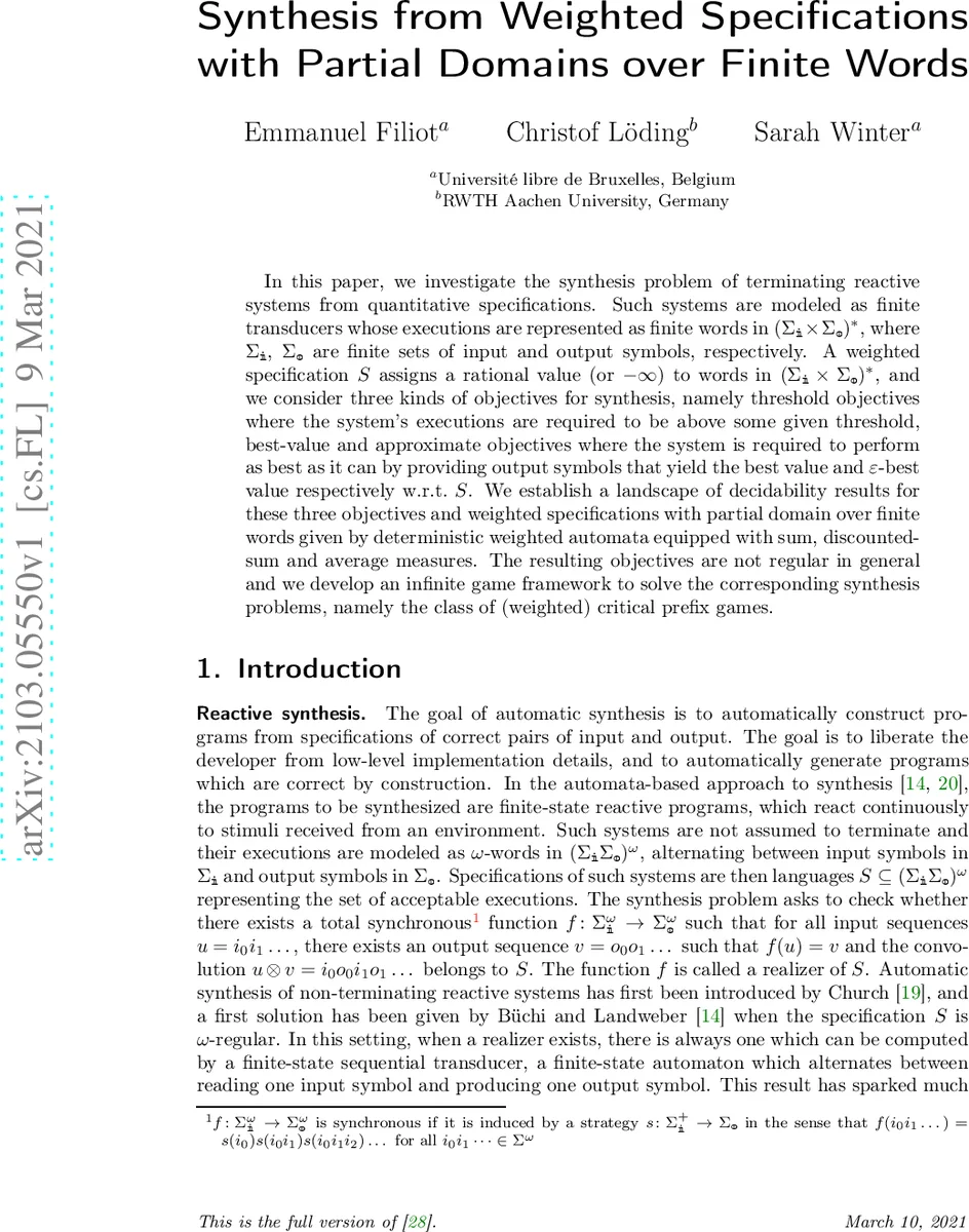 Synthesis from Weighted Specifications with Partial Domains over Finite Words