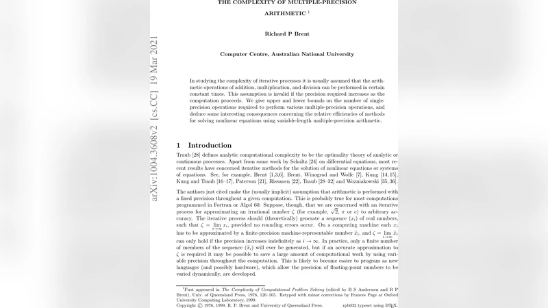 The complexity of multiple-precision arithmetic