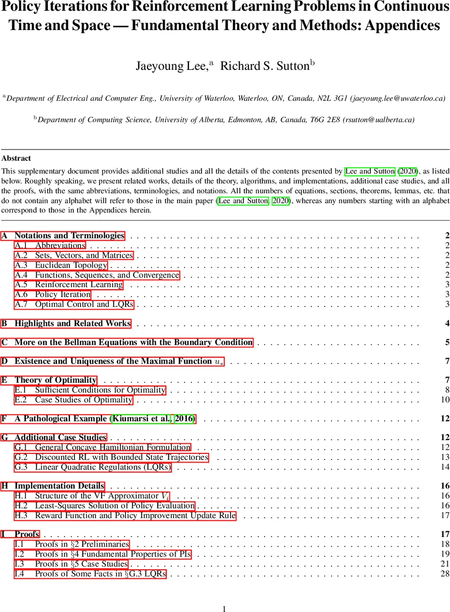 Policy Iterations for Reinforcement Learning Problems in Continuous Time   and Space -- Fundamental Theory and Methods
