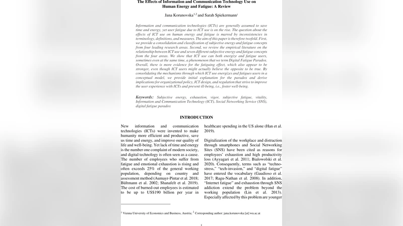 The Effects of Information and Communication Technology Use on Human   Energy and Fatigue: A Review