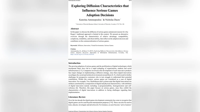 Exploring Diffusion Characteristics that Influence Serious Games Adoption Decisions