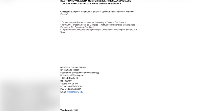 Heart rate variability monitoring identifies asymptomatic toddlers   exposed to Zika virus during pregnancy