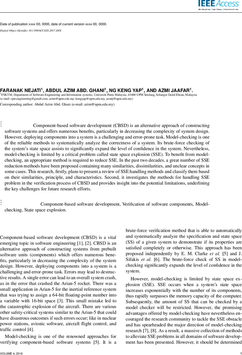 Handling state space explosion in verification of component-based   systems: A review