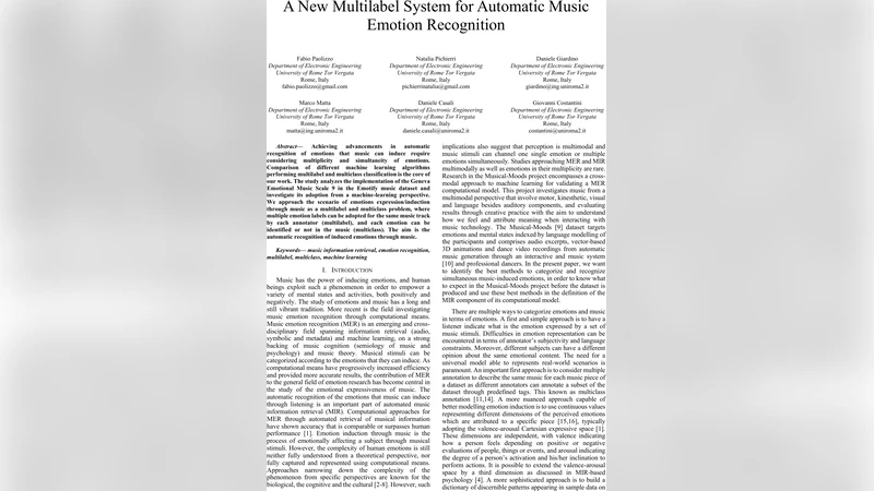 A New Multilabel System for Automatic Music Emotion Recognition