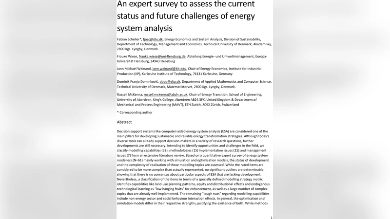 An expert survey to assess the current status and future challenges of energy system analysis