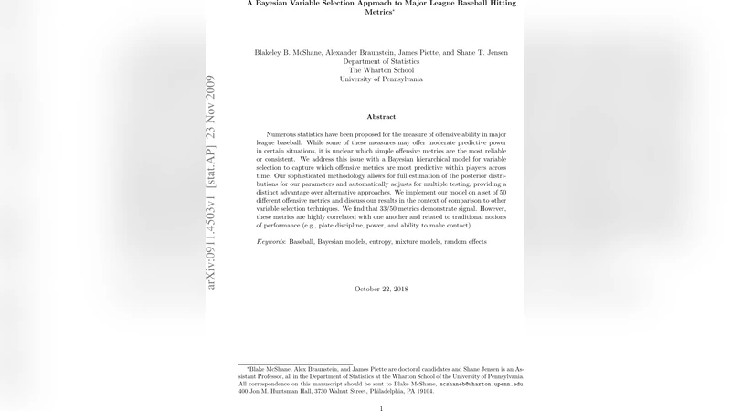 A Bayesian Variable Selection Approach to Major League Baseball Hitting   Metrics