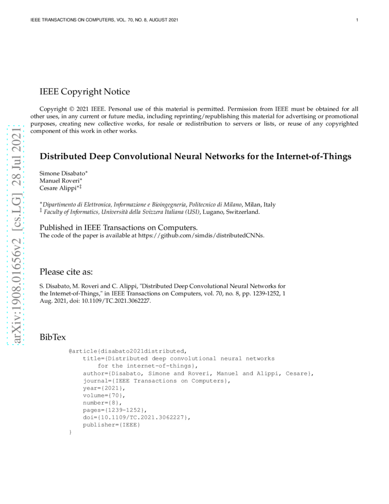 Distributed Deep Convolutional Neural Networks for the   Internet-of-Things