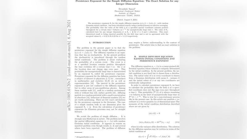 Persistence Exponent for the Simple Diffusion Equation: The Exact   Solution for any Integer Dimension