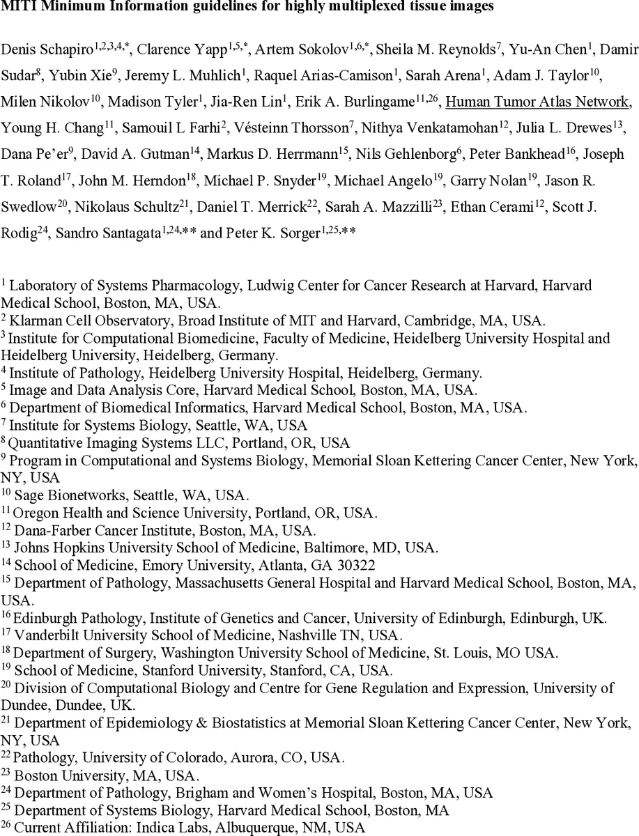 MITI Minimum Information guidelines for highly multiplexed tissue images