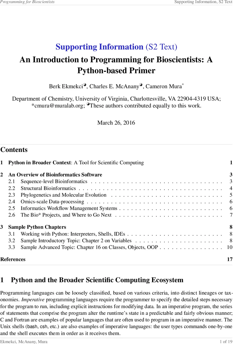 An Introduction to Programming for Bioscientists: A Python-based Primer