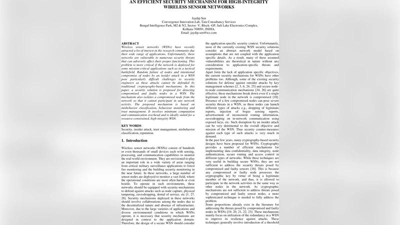 An Efficient Security Mechanism for High-Integrity Wireless Sensor   Networks