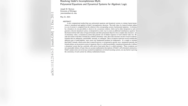 Resolving G"odels Incompleteness Myth: Polynomial Equations and   Dynamical Systems for Algebraic Logic