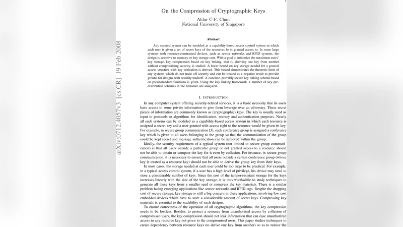 On Compression of Cryptographic Keys