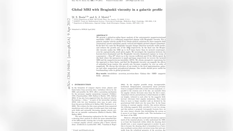 Global MRI with Braginskii viscosity in a galactic profile