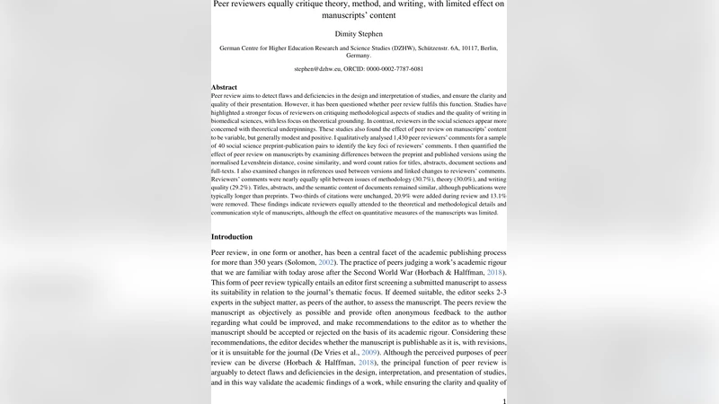 Peer reviewers equally critique theory, method, and writing, with limited effect on manuscripts' content