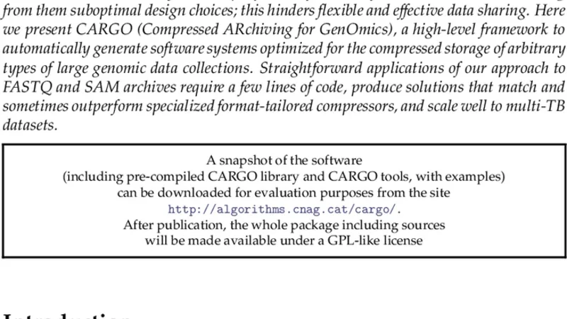 CARGO: Effective format-free compressed storage of genomic information