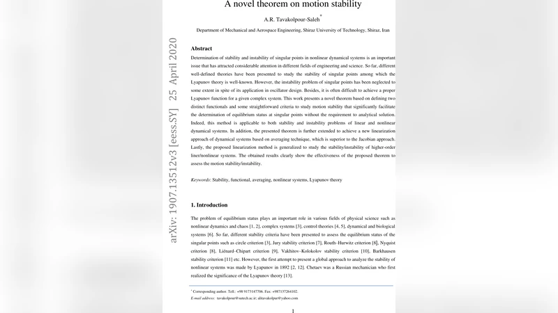 A novel theorem on motion stability