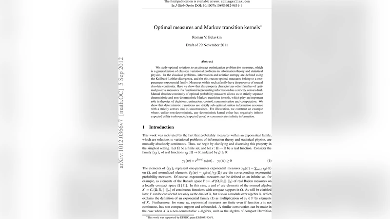 Optimal measures and Markov transition kernels