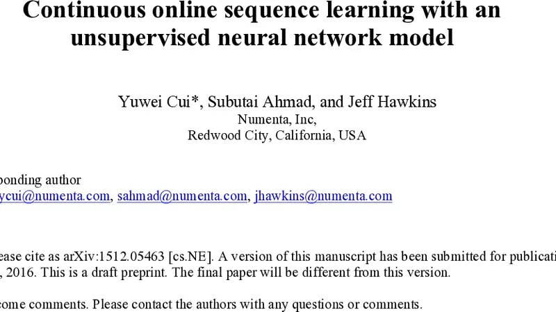 Continuous online sequence learning with an unsupervised neural network   model