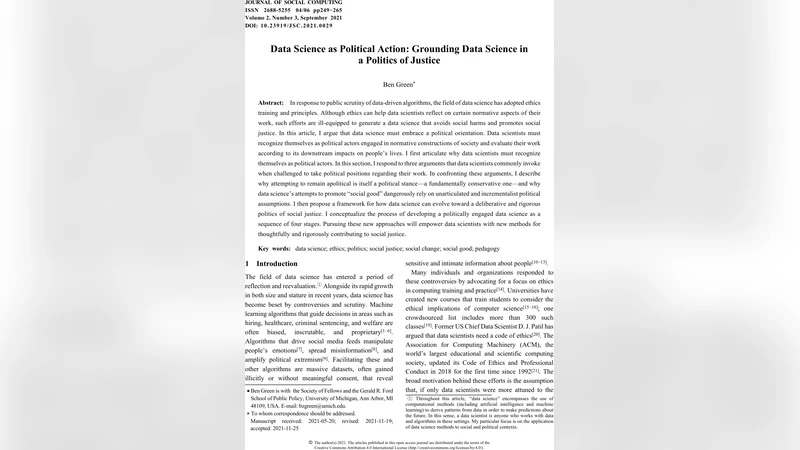 Data Science as Political Action: Grounding Data Science in a Politics   of Justice