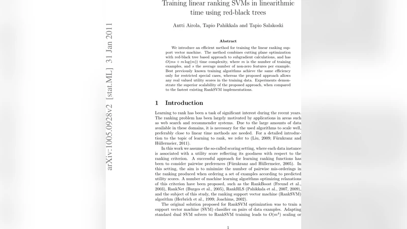 Training linear ranking SVMs in linearithmic time using red-black trees
