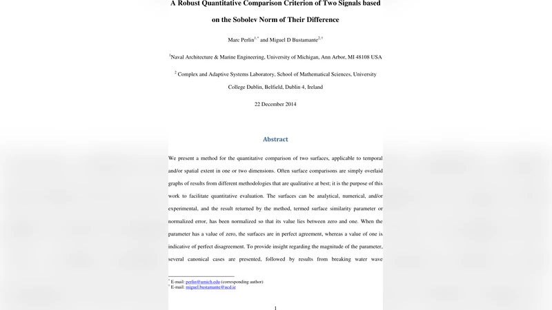 A Robust Quantitative Comparison Criterion of Two Signals based on the   Sobolev Norm of Their Difference