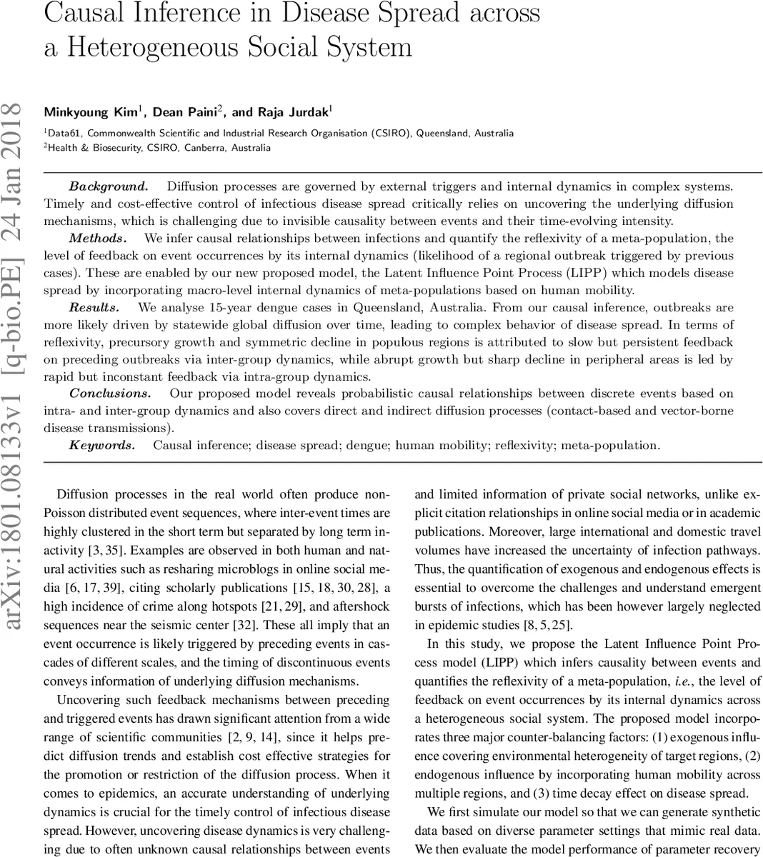 Causal Inference in Disease Spread across a Heterogeneous Social System