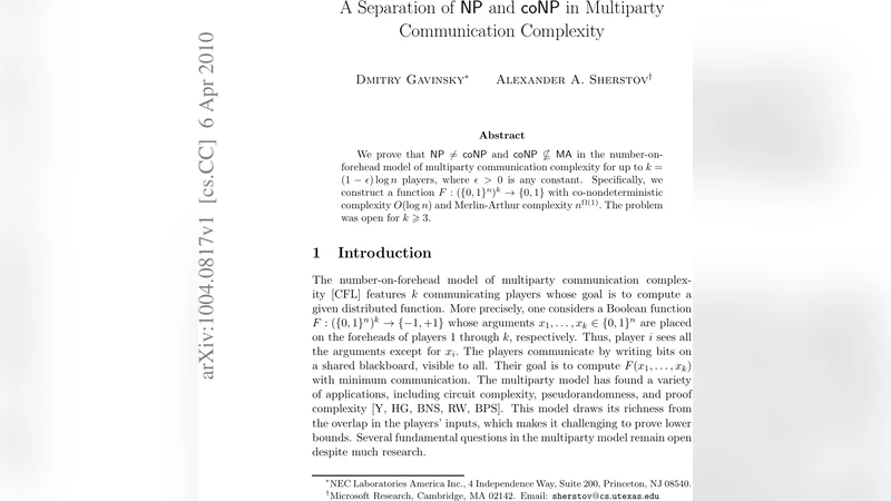 A Separation of NP and coNP in Multiparty Communication Complexity