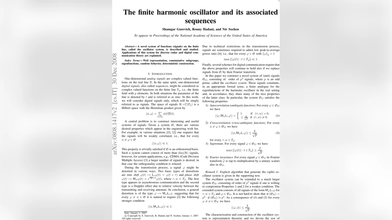 The finite harmonic oscillator and its associated sequences
