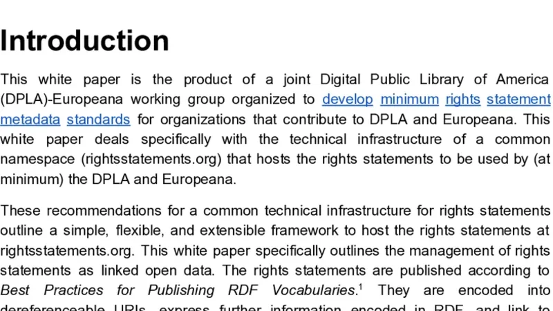 Recommendations for the Technical Infrastructure for Standardized   International Rights Statements