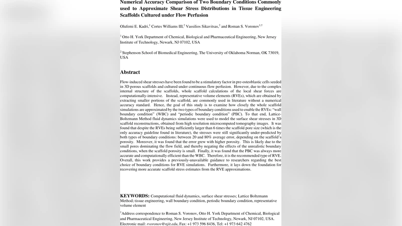 Numerical Accuracy Comparison of Two Boundary Conditions Commonly used   to Approximate Shear Stress Distributions in Tissue Engineering Scaffolds   Cultured under Flow Perfusion