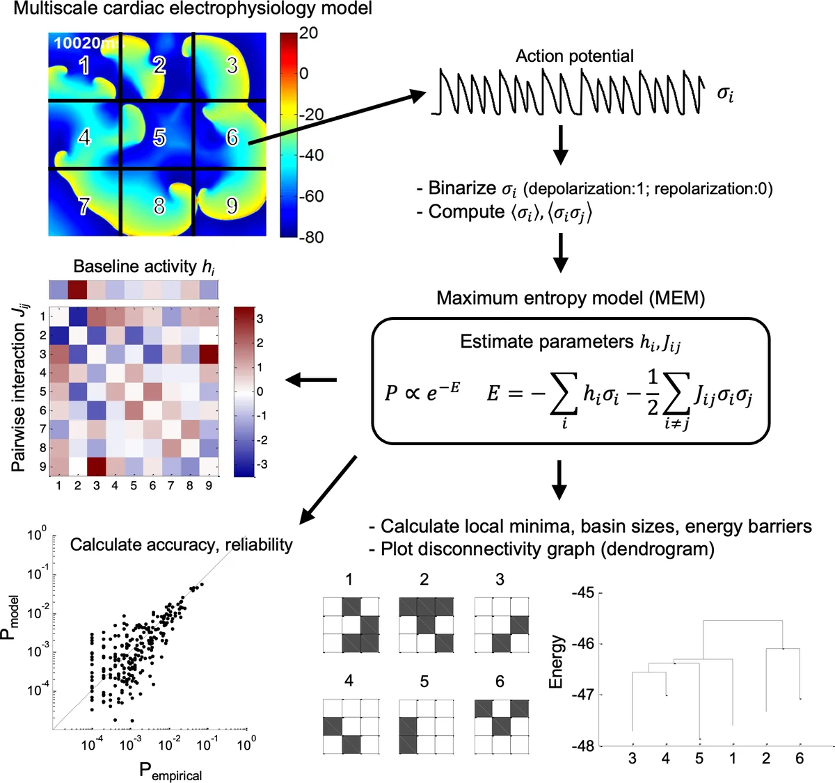 Energy landscape analysis of cardiac fibrillation wave dynamics using   pairwise maximum entropy model